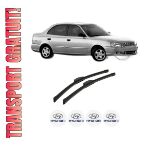 Set stergatoare auto HYUNDAI ACCENT II Saloon (LC) din 1999-2006, pentru parbriz auto, 2 bucati, Bosch Aerotwin Retrofit, din cauciuc siliconat rezistent, 4 Stickere Auto HYUNDAI