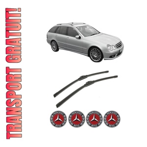Set stergatoare auto MERCEDES-BENZ C-CLASS T-Model (S203) din 2001-2007, pentru parbriz auto, 2 bucati, Bosch Aerotwin, din cauciuc siliconat rezistent, 4 Stickere Auto MERCEDES-BENZ