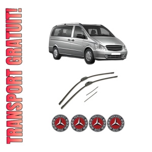 Set stergatoare auto MERCEDES-BENZ VITO Bus (W639) din 2003-2014, pentru parbriz auto, 2 bucati, Bosch Aerotwin Retro Truck, din cauciuc siliconat rezistent, 4 Stickere Auto MERCEDES-BENZ