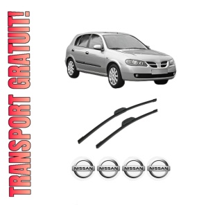 Set stergatoare auto NISSAN ALMERA II Hatchback (N16) din 2000-2006, pentru parbriz auto, 2 bucati, Bosch Aerotwin Retrofit, din cauciuc siliconat rezistent, 4 Stickere Auto NISSAN