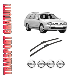 Set stergatoare auto NISSAN PRIMERA Traveller (WP11) din 1996-2001, pentru parbriz auto, 2 bucati, Bosch Aerotwin Retrofit, din cauciuc siliconat rezistent, 4 Stickere Auto NISSAN