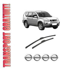 Set stergatoare auto NISSAN X-TRAIL II (T31) din 2007-2014, pentru parbriz auto, 2 bucati, Bosch Aerotwin Retrofit, din cauciuc siliconat rezistent, 4 Stickere Auto NISSAN