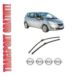 Set stergatoare auto OPEL MERIVA B MPV (S10) din 2010-2017, pentru parbriz auto, 2 bucati, Bosch Aerotwin, din cauciuc siliconat rezistent, 4 Stickere Auto OPEL