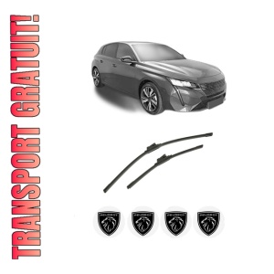 Set stergatoare auto PEUGEOT 308 III (FB_, FH_, FP_, F3_, FM_) din 2021-2025, pentru parbriz auto, 2 bucati, Bosch Aerotwin, din cauciuc siliconat rezistent, 4 Stickere Auto PEUGEOT