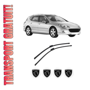 Set stergatoare auto PEUGEOT 407 SW (6E_, 6D_) din 2004-2010, pentru parbriz auto, 2 bucati, Bosch Aerotwin, din cauciuc siliconat rezistent, 4 Stickere Auto PEUGEOT