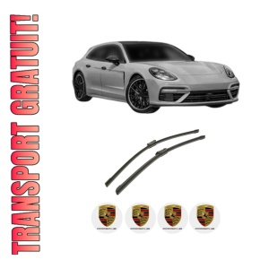 Set stergatoare auto PORSCHE PANAMERA Sport Turismo (971) din 2017-2023, pentru parbriz auto, 2 bucati, Bosch Aerotwin, din cauciuc siliconat rezistent, 4 Stickere Auto PORSCHE