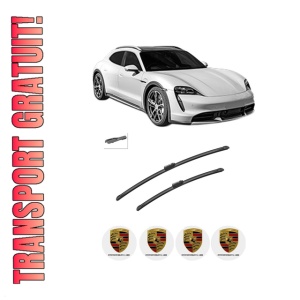 Set stergatoare auto PORSCHE TAYCAN Cross Turismo (Y1B) din 2020-2023, pentru parbriz auto, 2 bucati, Bosch Aerotwin, din cauciuc siliconat rezistent, 4 Stickere Auto PORSCHE