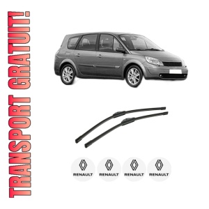 Set stergatoare auto RENAULT GRAND SCENIC II (JM0/1_) din 2004-2009, pentru parbriz auto, 2 bucati, Bosch Aerotwin, din cauciuc siliconat rezistent, 4 Stickere Auto RENAULT