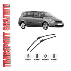 Set stergatoare auto RENAULT GRAND SCENIC II (JM0/1_) din 2004-2009, pentru parbriz auto, 2 bucati, Bosch Aerotwin, din cauciuc siliconat rezistent, 4 Stickere Auto RENAULT