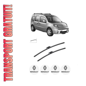 Set stergatoare auto RENAULT KANGOO / GRAND KANGOO II (KW0/1_) din 2008-2019, pentru parbriz auto, 2 bucati, Bosch Aerotwin, din cauciuc siliconat rezistent, 4 Stickere Auto RENAULT