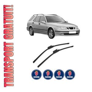 Set stergatoare auto SAAB 9-5 Estate (YS3E) din 1998-2009, pentru parbriz auto, 2 bucati, Bosch Aerotwin, din cauciuc siliconat rezistent, 4 Stickere Auto SAAB
