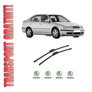 Set stergatoare auto SKODA Octavia I (1U2) din 1996-2010, pentru parbriz auto, 2 bucati, Bosch Aerotwin Retrofit, din cauciuc siliconat rezistent, 4 Stickere Auto SKODA