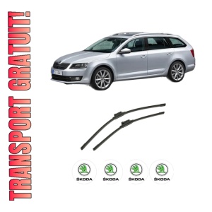 Set stergatoare auto SKODA Octavia III Combi (5E5, 5E6) din 2012-2020, pentru parbriz auto, 2 bucati, Bosch Aerotwin, din cauciuc siliconat rezistent, 4 Stickere Auto SKODA