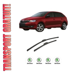Set stergatoare auto SKODA RAPID Spaceback (NH1) din 2012-2019, pentru parbriz auto, 2 bucati, Bosch Aerotwin Retrofit, din cauciuc siliconat rezistent, 4 Stickere Auto SKODA