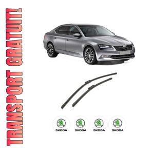Set stergatoare auto SKODA SUPERB III (3V3) din 2015-2024, pentru parbriz auto, 2 bucati, Bosch Aerotwin, din cauciuc siliconat rezistent, 4 Stickere Auto SKODA