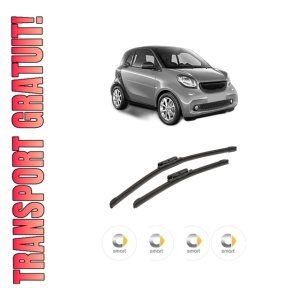 Set stergatoare auto SMART FORTWO Coupe (453) din 2014-2017, pentru parbriz auto, 2 bucati, Bosch Aerotwin, din cauciuc siliconat rezistent, 4 Stickere Auto SMART