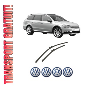 Set stergatoare auto Volkswagen PASSAT ALLTRACK B7 (365) din 2012-2014, pentru parbriz auto, 2 bucati, Bosch Aerotwin, din cauciuc siliconat rezistent, 4 Stickere Auto Volkswagen