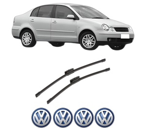 Set stergatoare auto Volkswagen POLO IV Saloon (9A4, 9A2, 9N2, 9A6) din 2002-2012, pentru parbriz auto, 2 bucati, Bosch Aerotwin Multi, din cauciuc siliconat rezistent, 4 Stickere Auto Volkswagen - Img 2