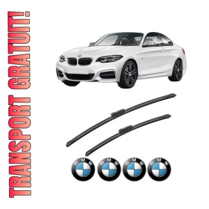 Set stergatoare BMW Seria 2 Coupe (G42, G87) din 2021-2024, pentru parbriz auto, 2 bucati, Bosch Aerotwin, din cauciuc siliconat rezistent, 4 Stickere Auto BMW Seria