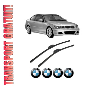 Set stergatoare BMW Seria 3 Coupe (E46) din 1998-2004, pentru parbriz auto, 2 bucati, Bosch Aerotwin Retrofit, din cauciuc siliconat rezistent, 4 Stickere Auto BMW Seria