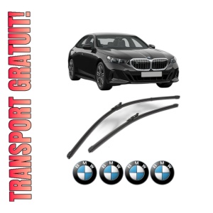 Set stergatoare BMW Seria 5 (G60, G90, G68) din 2023-2024, pentru parbriz auto, 2 bucati, Valeo Silencio Xtrm, din cauciuc siliconat rezistent, 4 Stickere Auto BMW Seria