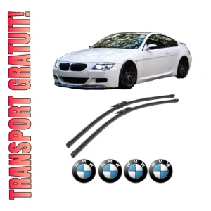 Set stergatoare BMW Seria 6 Convertible (E64) din 2004-2010, pentru parbriz auto, 2 bucati, Valeo Silencio Xtrm, din cauciuc siliconat rezistent, 4 Stickere Auto BMW Seria