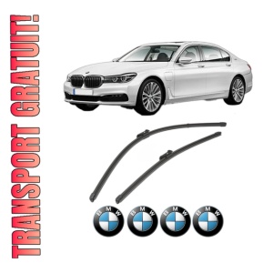Set stergatoare BMW Seria 7 (G11, G12) din 2015-2022, pentru parbriz auto, 2 bucati, Valeo Silencio Xtrm, din cauciuc siliconat rezistent, 4 Stickere Auto BMW Seria