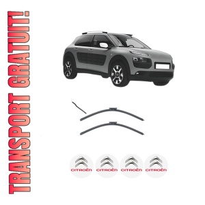 Set stergatoare CITROEN C4 CACTUS din 2014-2018, pentru parbriz auto, 2 bucati, Valeo Silencio, din cauciuc siliconat rezistent, 4 Stickere Auto CITROEN