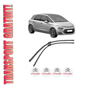 Set stergatoare CITROEN C4 GRAND PICASSO II (DA_, DE_) din 2013-2018, pentru parbriz auto, 2 bucati, Valeo Silencio, din cauciuc siliconat rezistent, 4 Stickere Auto CITROEN
