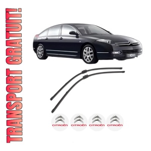Set stergatoare CITROEN C6 (TD_) din 2005-2012, pentru parbriz auto, 2 bucati, Valeo Silencio Xtrm, din cauciuc siliconat rezistent, 4 Stickere Auto CITROEN