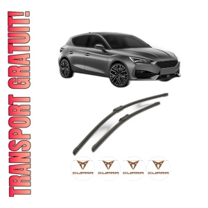 Set stergatoare CUPRA LEON (KL1, KU1, KUG) din 2020-2024, pentru parbriz auto, 2 bucati, Bosch Aerotwin, din cauciuc siliconat rezistent, 4 Stickere Auto CUPRA
