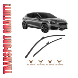 Set stergatoare CUPRA LEON (KL1, KU1, KUG) din 2020-2024, pentru parbriz auto, 2 bucati, Valeo Silencio Xtrm, din cauciuc siliconat rezistent, 4 Stickere Auto CUPRA