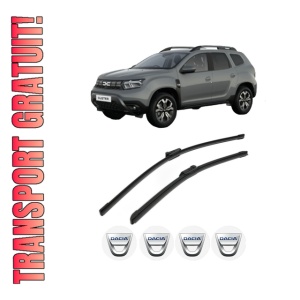 Set stergatoare DACIA DUSTER (PYM_, PYN_) din 2023, pentru parbriz auto, 2 bucati, Bosch Aerotwin, din cauciuc siliconat rezistent, 4 Stickere Auto DACIA