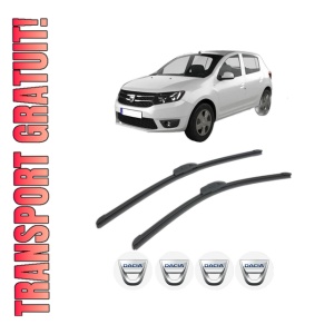 Set stergatoare DACIA SANDERO II din 2012-2019, pentru parbriz auto, 2 bucati, Bosch Aerotwin Retrofit, din cauciuc siliconat rezistent, 4 Stickere Auto DACIA