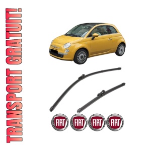 Set stergatoare FIAT 500 C (312_) din 2009-2020, pentru parbriz auto, 2 bucati, Valeo Silencio Xtrm, din cauciuc siliconat rezistent, 4 Stickere Auto FIAT