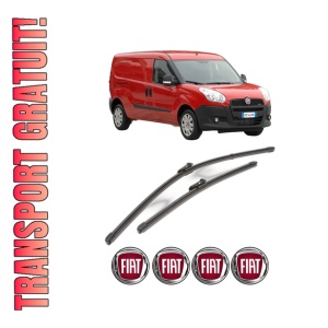 Set stergatoare FIAT DOBLO Cargo (263_) din 2010-2023, pentru parbriz auto, 2 bucati, Valeo Silencio Xtrm, din cauciuc siliconat rezistent, 4 Stickere Auto FIAT