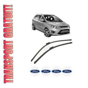 Set stergatoare FORD C-MAX II (DXA/CB7, DXA/CEU) din 2010-2019, pentru parbriz auto, 2 bucati, Bosch Aerotwin, din cauciuc siliconat rezistent, 4 Stickere Auto FORD