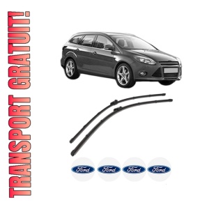 Set stergatoare FORD FOCUS III Turnier din 2010-2020, pentru parbriz auto, 2 bucati, Valeo Silencio, din cauciuc siliconat rezistent, 4 Stickere Auto FORD