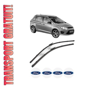 Set stergatoare FORD GRAND C-MAX (DXA/CB7, DXA/CEU) din 2010-2019, pentru parbriz auto, 2 bucati, Valeo Silencio Xtrm, din cauciuc siliconat rezistent, 4 Stickere Auto FORD