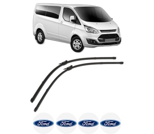Set stergatoare FORD TRANSIT CUSTOM V362 Bus (F3) din 2012-2023, pentru parbriz auto, 2 bucati, Valeo Silencio, din cauciuc siliconat rezistent, 4 Stickere Auto FORD v35718