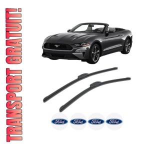 Set stergatoare FORD USA MUSTANG Convertible din 2005-2024, pentru parbriz auto, 2 bucati, Bosch Aerotwin Retrofit, din cauciuc siliconat rezistent, 4 Stickere Auto FORD USA