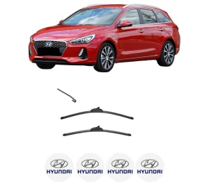 Set stergatoare HYUNDAI i30 Estate (PDE) din 2017-2020, pentru parbriz auto, 2 bucati, Valeo Silencio, din cauciuc siliconat rezistent, 4 Stickere Auto HYUNDAI v34518