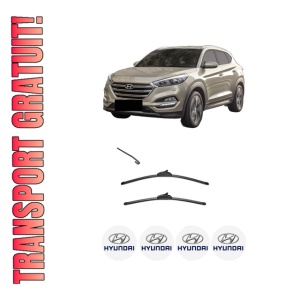 Set stergatoare HYUNDAI TUCSON (TL, TLE) din 2015-2023, pentru parbriz auto, 2 bucati, Valeo Silencio, din cauciuc siliconat rezistent, 4 Stickere Auto HYUNDAI