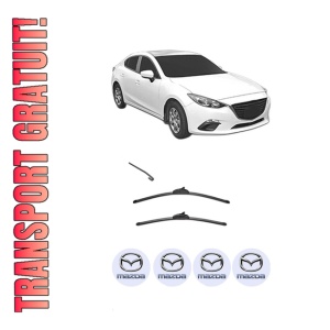 Set stergatoare MAZDA 3 Saloon (BP_) din 2018-2021, pentru parbriz auto, 2 bucati, Valeo Silencio, din cauciuc siliconat rezistent, 4 Stickere Auto MAZDA
