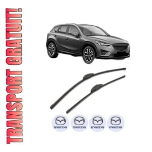 Set stergatoare MAZDA CX-5 (KE, GH) din 2011-2017, pentru parbriz auto, 2 bucati, Valeo Silencio Xtrm, din cauciuc siliconat rezistent, 4 Stickere Auto MAZDA