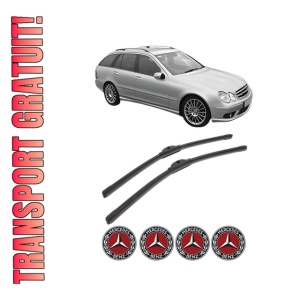 Set stergatoare MERCEDES-BENZ C-CLASS T-Model (S203) din 2001-2007, pentru parbriz auto, 2 bucati, Bosch Aerotwin, din cauciuc siliconat rezistent, 4 Stickere Auto MERCEDES-BENZ