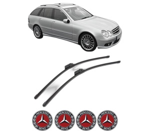 Set stergatoare MERCEDES-BENZ C-CLASS T-Model (S203) din 2001-2007, pentru parbriz auto, 2 bucati, Valeo Silencio Xtrm, din cauciuc siliconat rezistent, 4 Stickere Auto MERCEDES-BENZ v40518