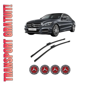 Set stergatoare MERCEDES-BENZ C-CLASS (W205) din 2013-2021, pentru parbriz auto, 2 bucati, Bosch Aerotwin, din cauciuc siliconat rezistent, 4 Stickere Auto MERCEDES-BENZ