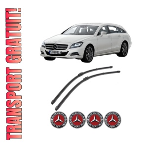 Set stergatoare MERCEDES-BENZ CLS Shooting Brake (X218) din 2012-2017, pentru parbriz auto, 2 bucati, Valeo Silencio Xtrm, din cauciuc siliconat rezistent, 4 Stickere Auto MERCEDES-BENZ