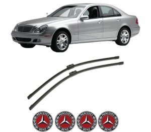 Set stergatoare MERCEDES-BENZ E-CLASS Platform/Chassis (VF211) din 2003-2009, pentru parbriz auto, 2 bucati, Bosch Aerotwin, din cauciuc siliconat rezistent, 4 Stickere Auto MERCEDES-BENZ v43403